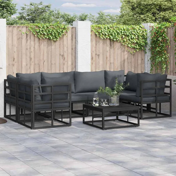 Ensemble de canapé de jardin avec coussin 6 pcs Noir Aluminium