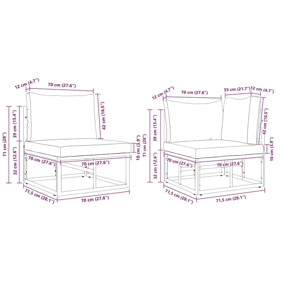 Ensemble de canapé de jardin avec coussin 6 pcs Noir Aluminium - 14