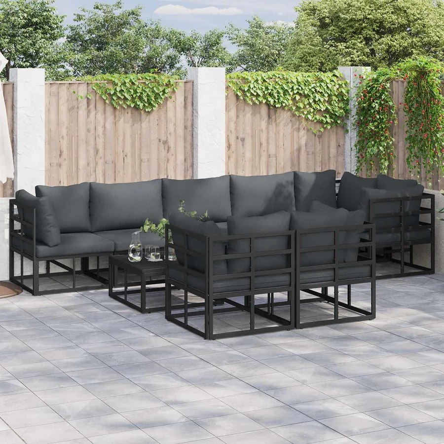 Ensemble de canapé de jardin avec coussin 8 pcs Noir Aluminium