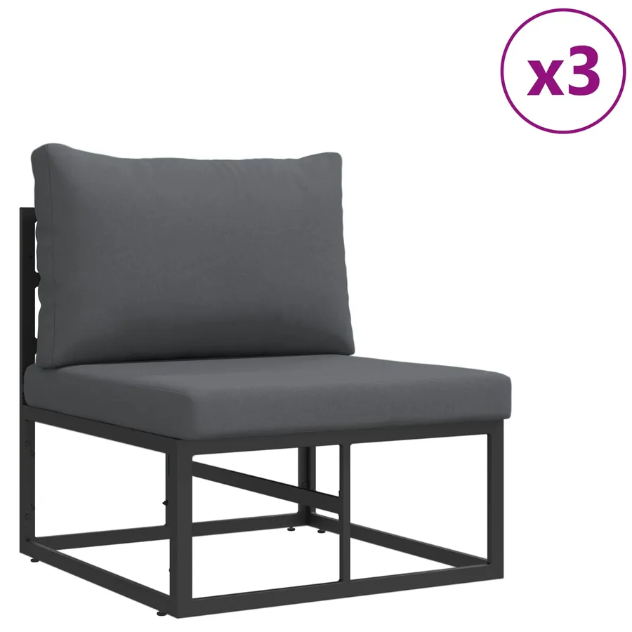 Ensemble de canapé de jardin avec coussin 8 pcs Noir Aluminium - 4