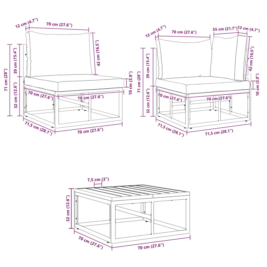 Ensemble de canapé de jardin avec coussin 10 pcs Noir Aluminium - 16