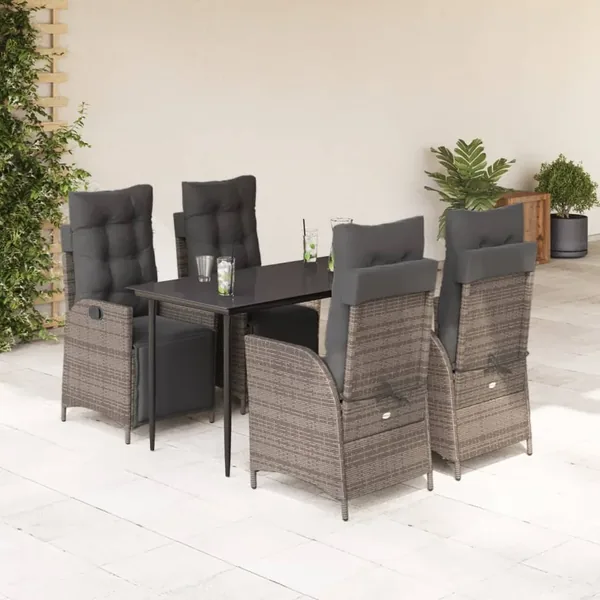 Ensemble à manger de jardin 5 pcs coussins gris résine tressée