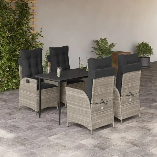 Ensemble à manger de jardin et coussins 5 pcs gris clair rotin