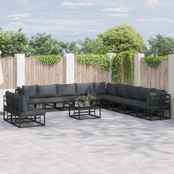 Ensemble de canapé de jardin avec coussin 12 pcs Noir Aluminium