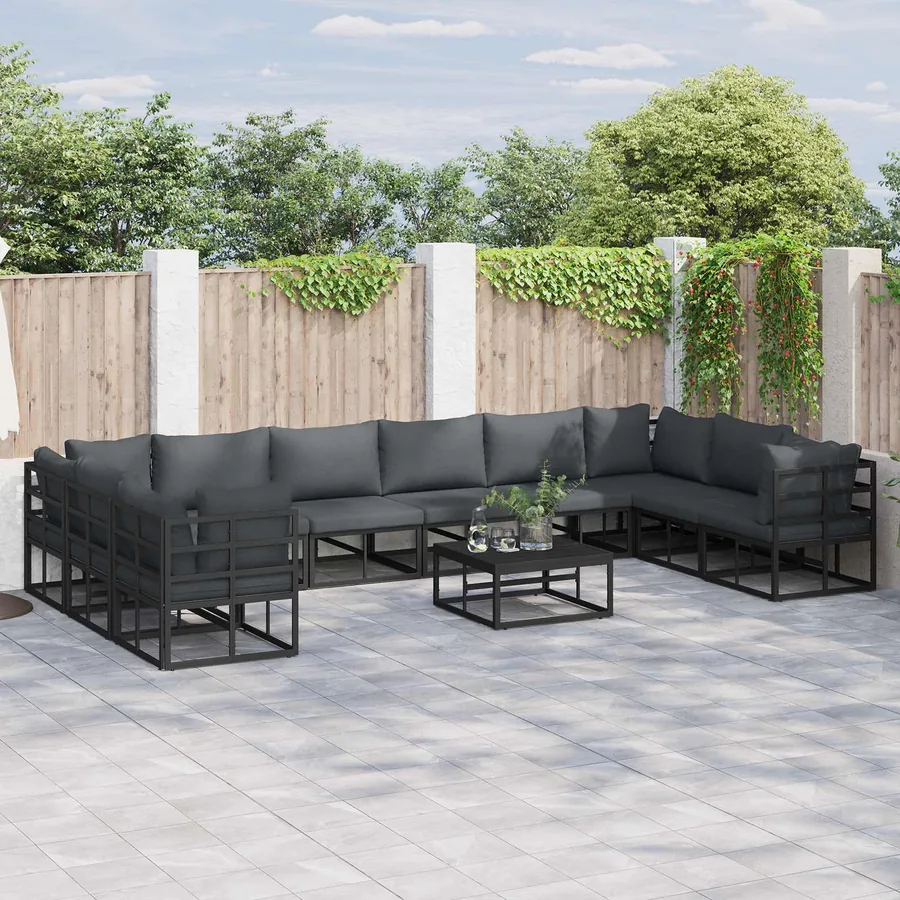 Ensemble de canapé de jardin avec coussin 10 pcs Noir Aluminium