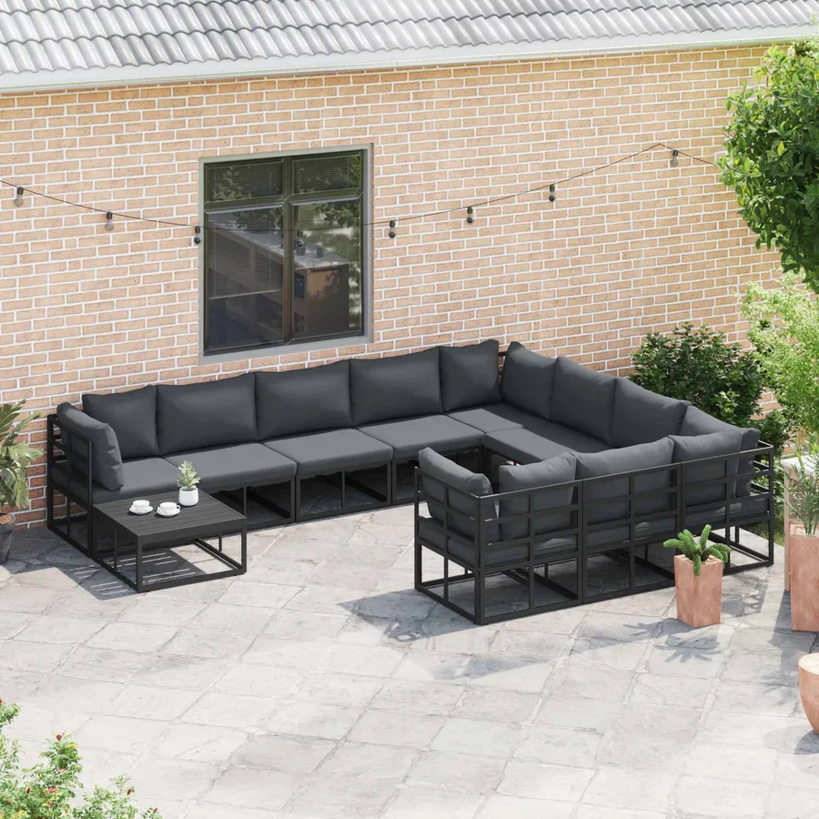 Ensemble de canapé de jardin avec coussin 10 pcs Noir Aluminium - 5