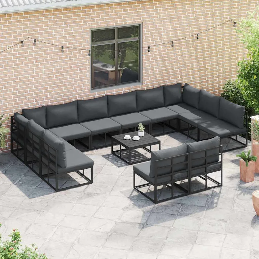 Ensemble de canapé de jardin avec coussin 13 pcs Noir Aluminium - 3