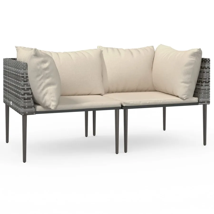 Canapés d'angle de jardin et coussins 2 pcs gris résine tressée - 2