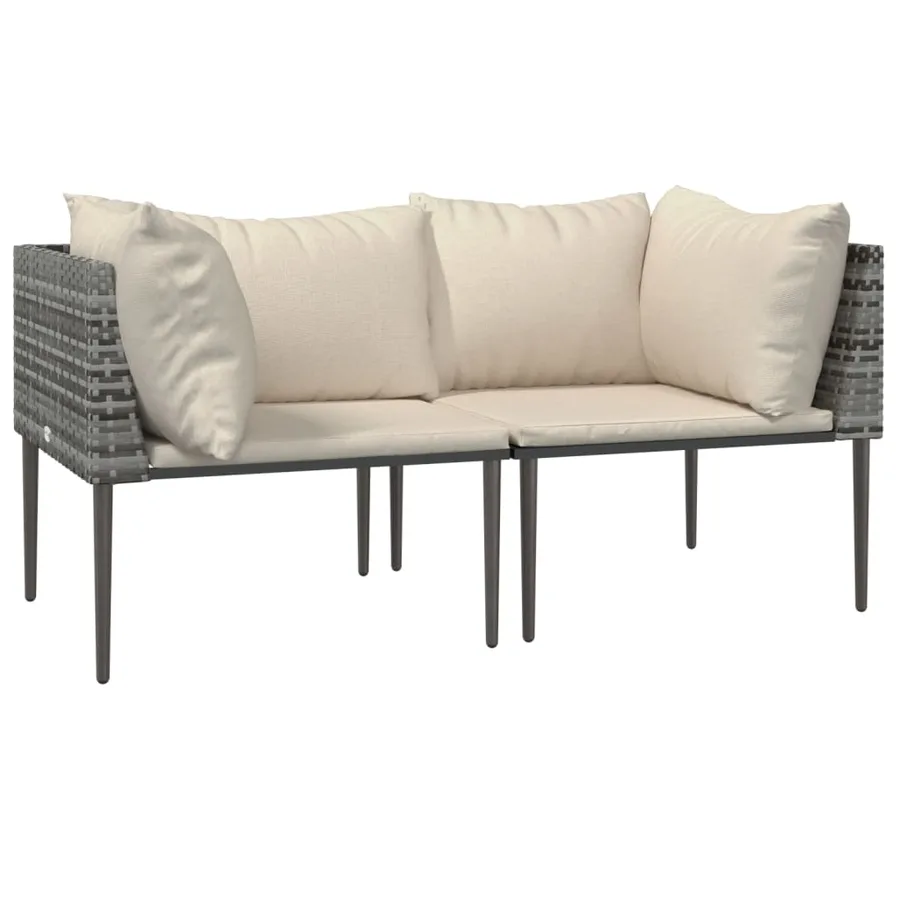 Canapés d'angle de jardin et coussins 2 pcs gris résine tressée - 3