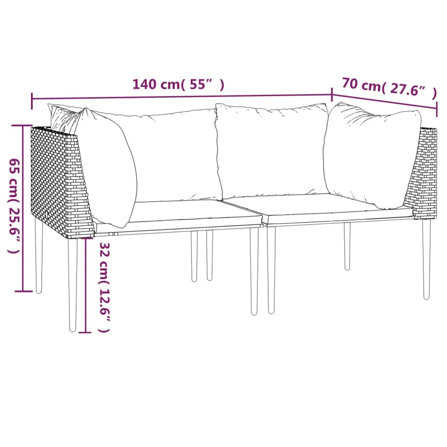 Canapés d'angle de jardin et coussins 2 pcs gris résine tressée - 7