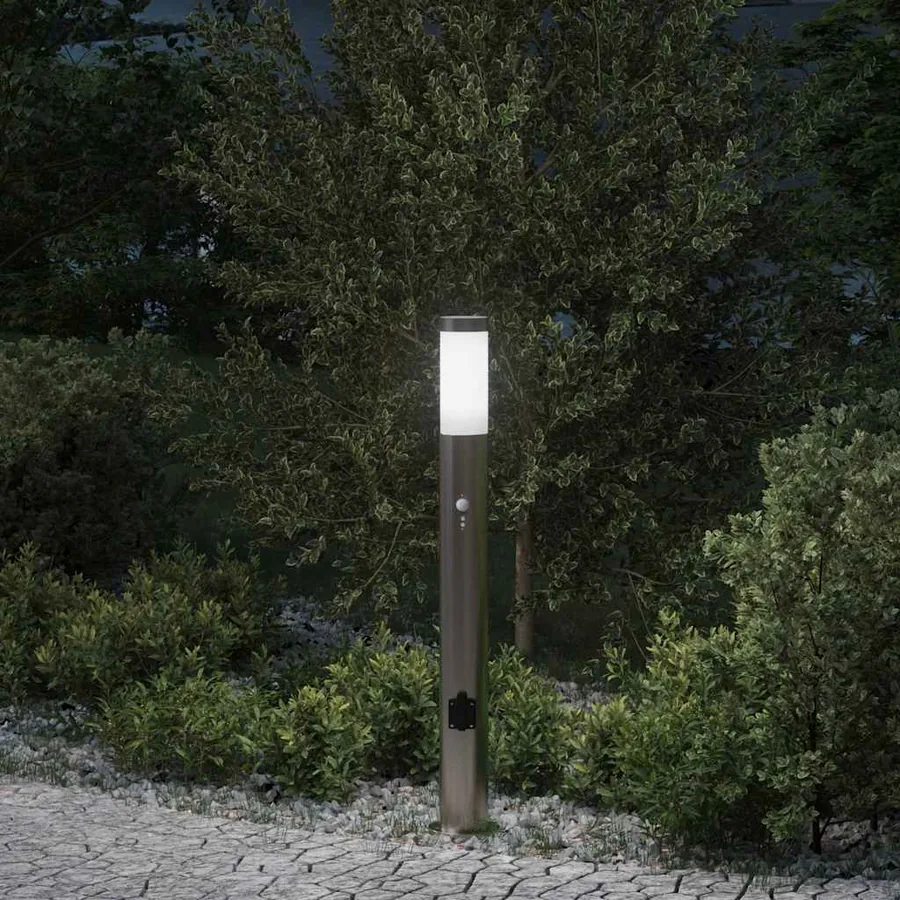 Borne lumineuse avec détecteur et prise 80 cm acier inoxydable IP44