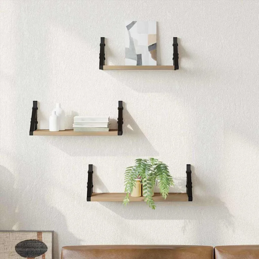 Étagère Murale Montage mural 3 pcs Chêne Fumé 37 x 12 x 13 cm