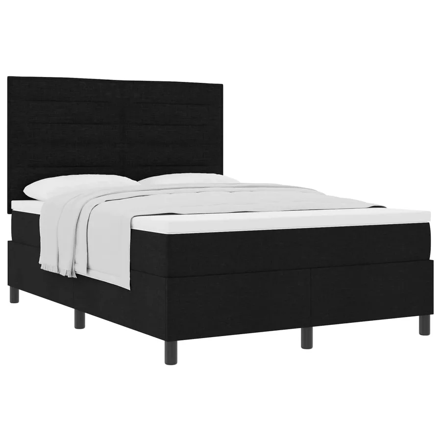 Lit à ressorts avec matelas Noir 140 x 200 cm tissu - 2