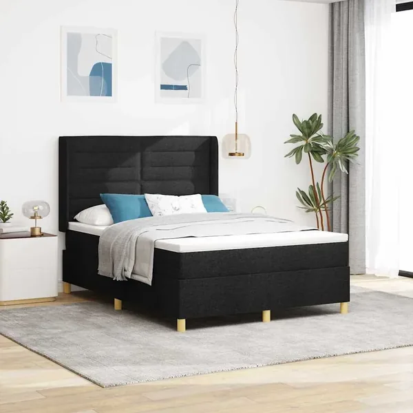 Lit à ressorts avec bandes LED Noir 140 x 190 cm tissu