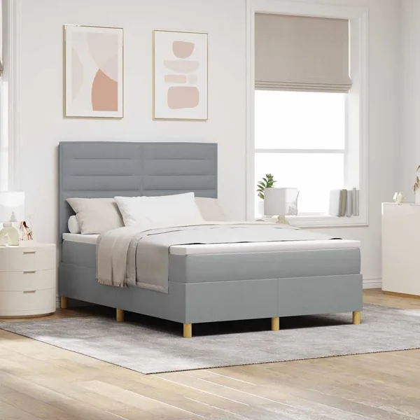 Lit à ressort LED avec matelas Gris clair 140 x 200 cm tissu