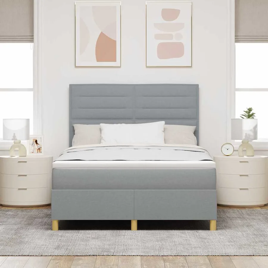 Lit à ressort LED avec matelas Gris clair 140 x 200 cm tissu - 4