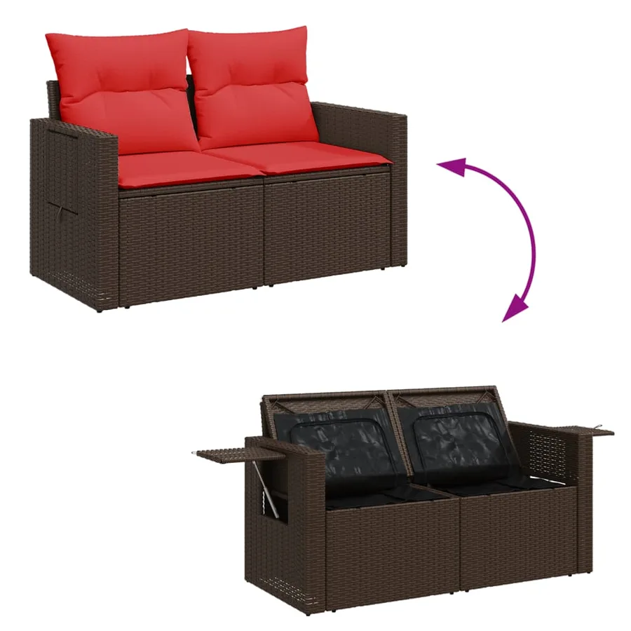 Canapé de jardin avec coussins 2 places en résine tressée marron - 8