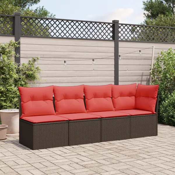 Canapé de jardin avec coussins 4 places en résine tressée marron