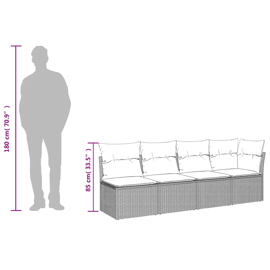 Canapé de jardin avec coussins 4 places en résine tressée marron - 12