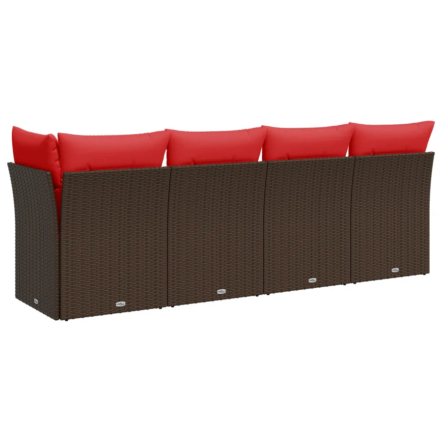 Canapé de jardin avec coussins 4 places en résine tressée marron - 6