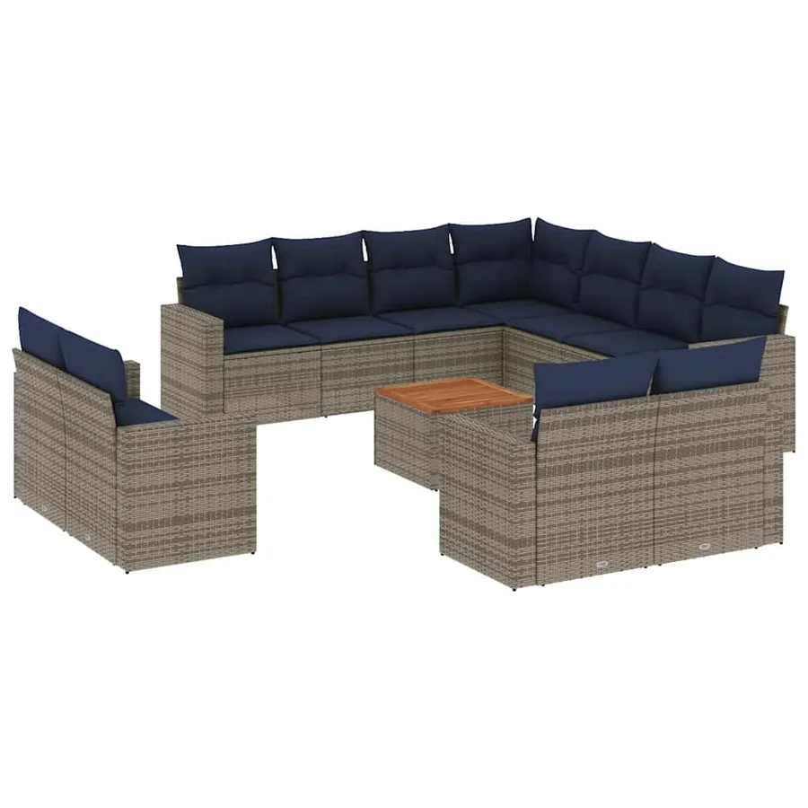 Salon de jardin avec coussins 12 pcs gris résine tressée - 2