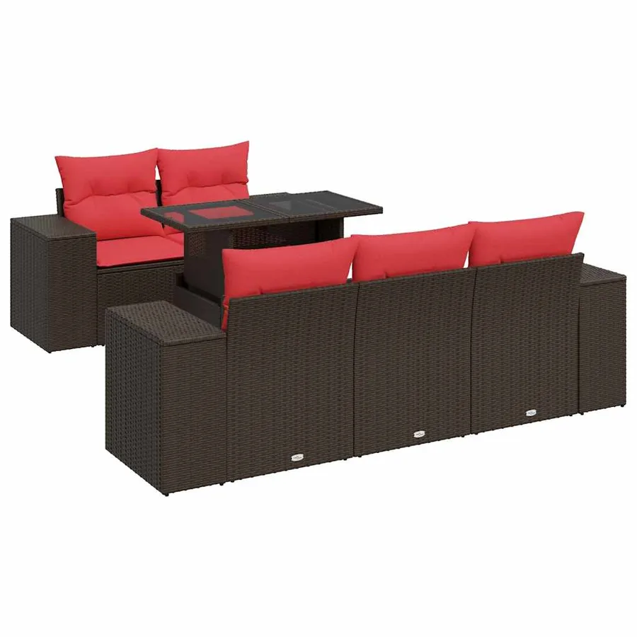 Salon de jardin avec coussins 6pcs marron résine tressée acacia - 2