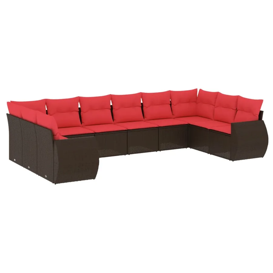 Ensemble de canapé de jardin 10 pcs avec coussins marron résine tressée - 2