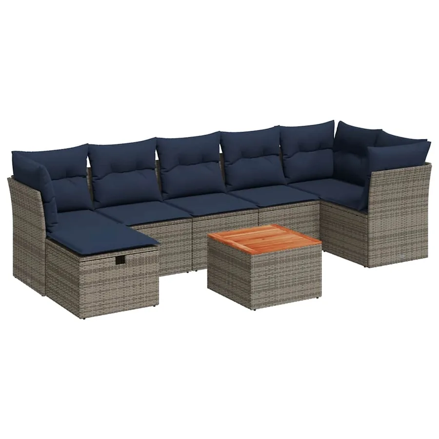 Ensemble de canapé de jardin 8 pcs avec coussins gris résine tressée - 2