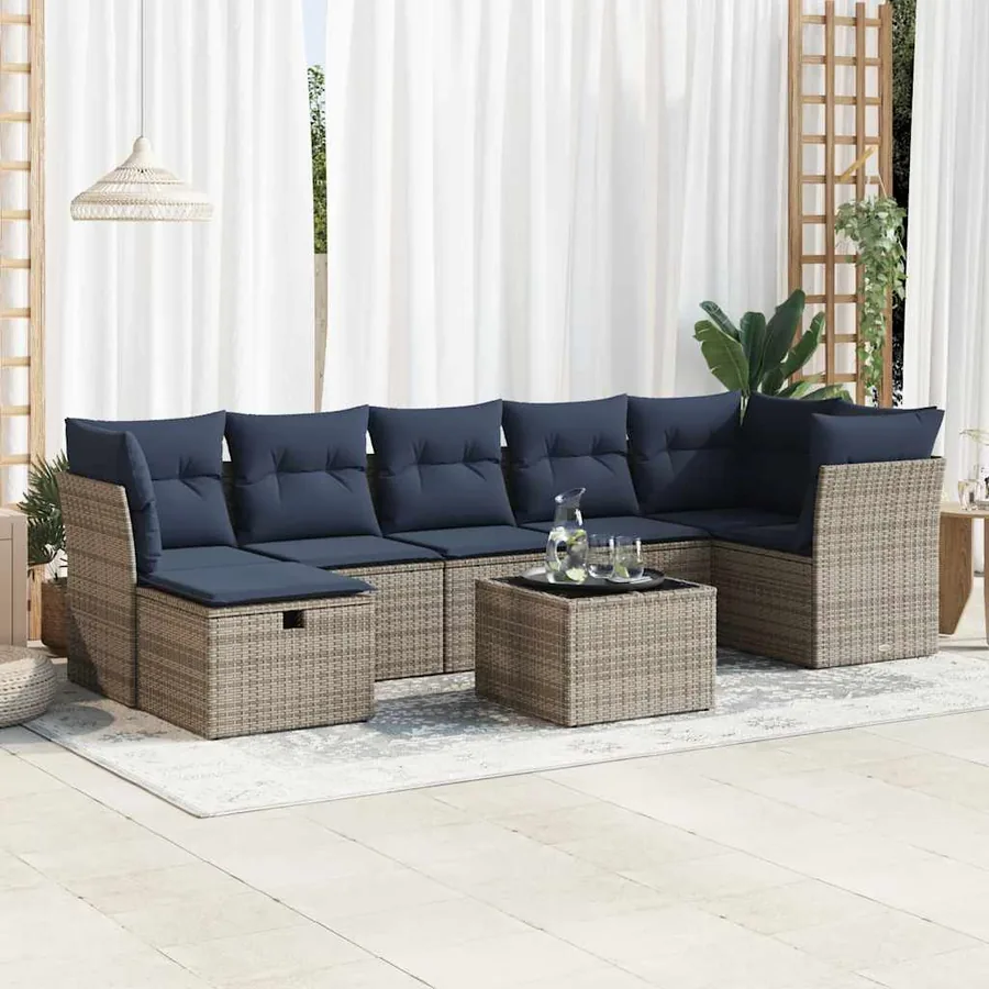 Salon de jardin 8 pcs avec coussins gris résine tressée