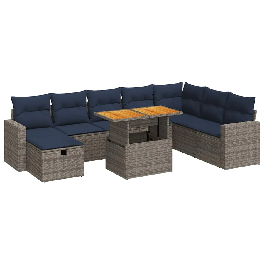 Salon de jardin avec coussins 9 pcs gris résine tressée acacia - 2