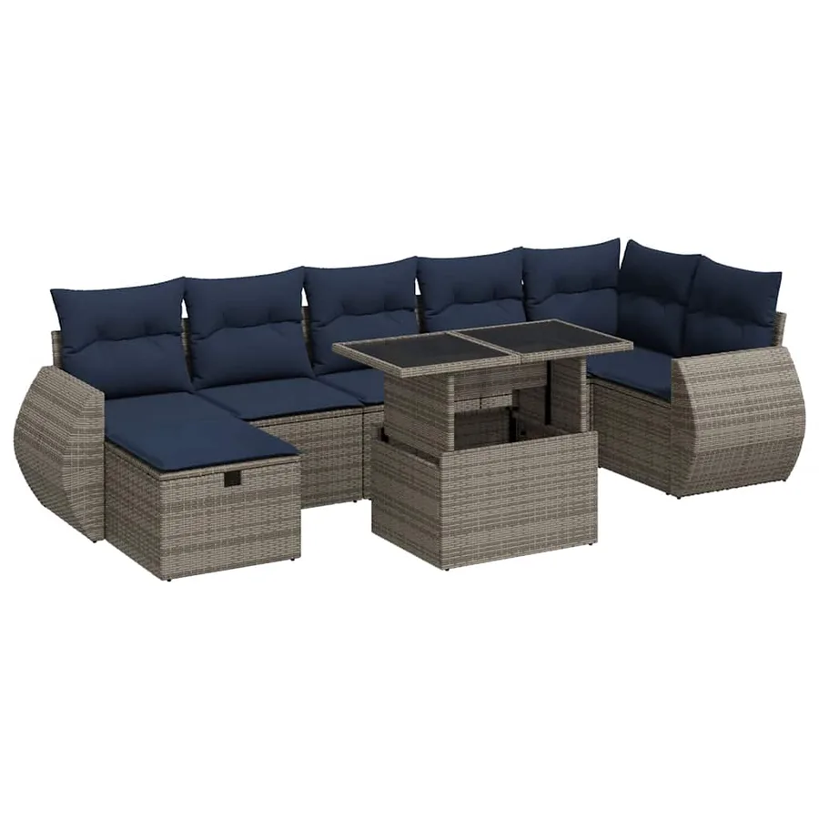 Salon de jardin 8pcs avec coussins gris résine tressée acacia - 2