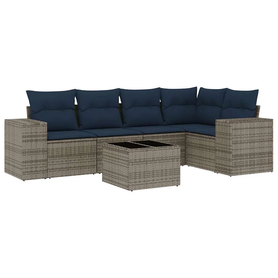 Ensemble de canapé de jardin 6 pcs avec coussins gris résine tressée - 2