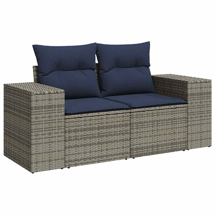 Ensemble de canapé de jardin 6 pcs avec coussins gris résine tressée - 3