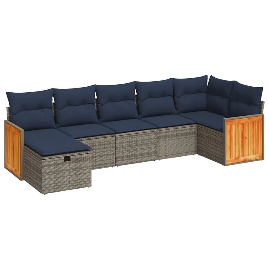 Salon de jardin avec coussins 7 pcs gris résine tressée - 2