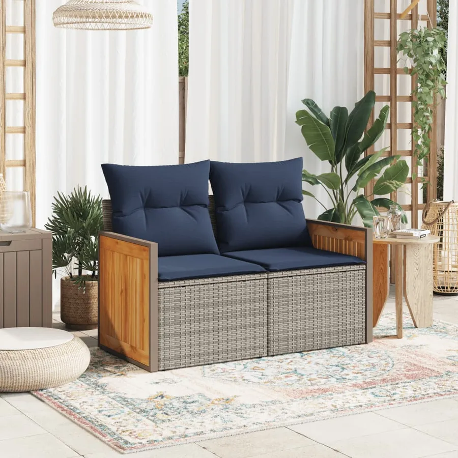 Canapé de jardin avec coussins 2 places en résine tressée grise - 3