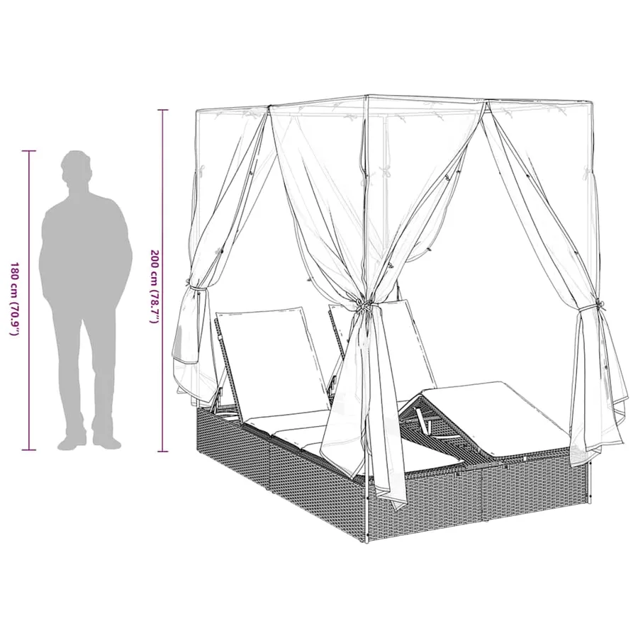 Transat double Réglable Noir 205 x 129 x 200 cm polyrotin - 12