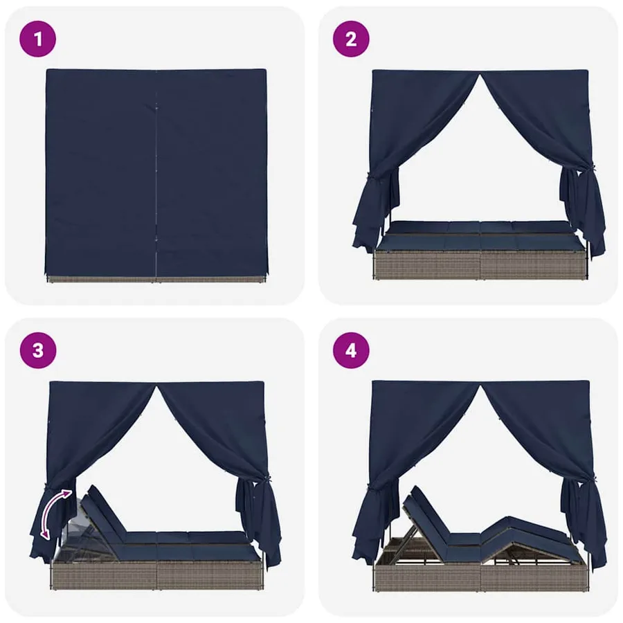 Transat double Réglable Noir 205 x 129 x 200 cm polyrotin - 8