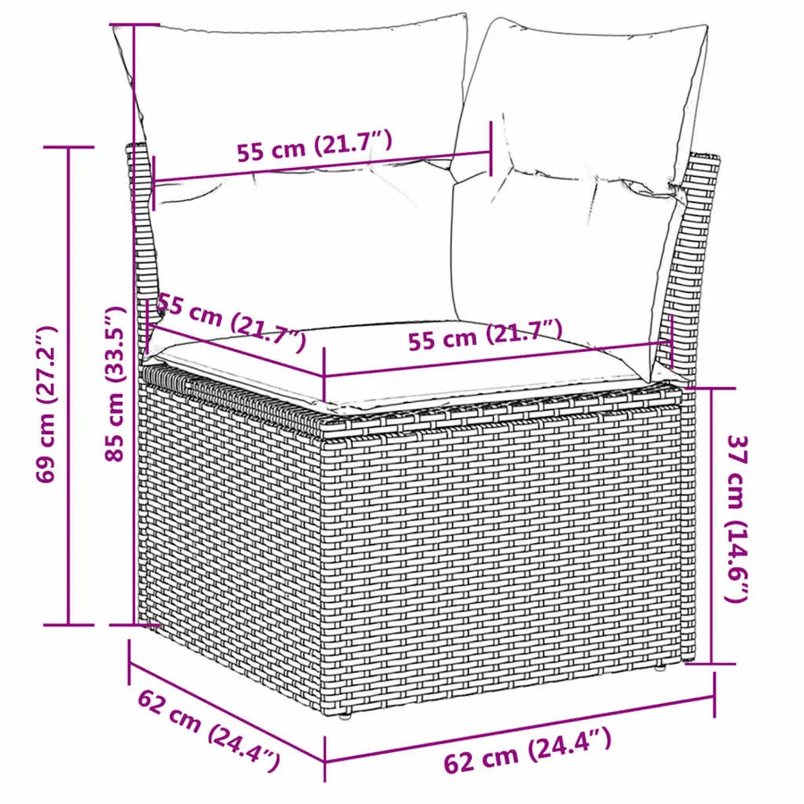 Salon de jardin 7 pcs avec coussins gris résine tressée - 10