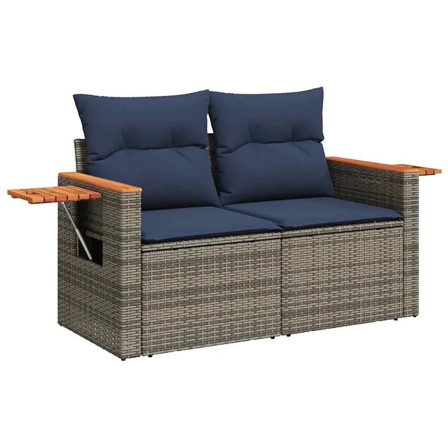 Salon de jardin 10 pcs avec coussins gris résine tressée - 5