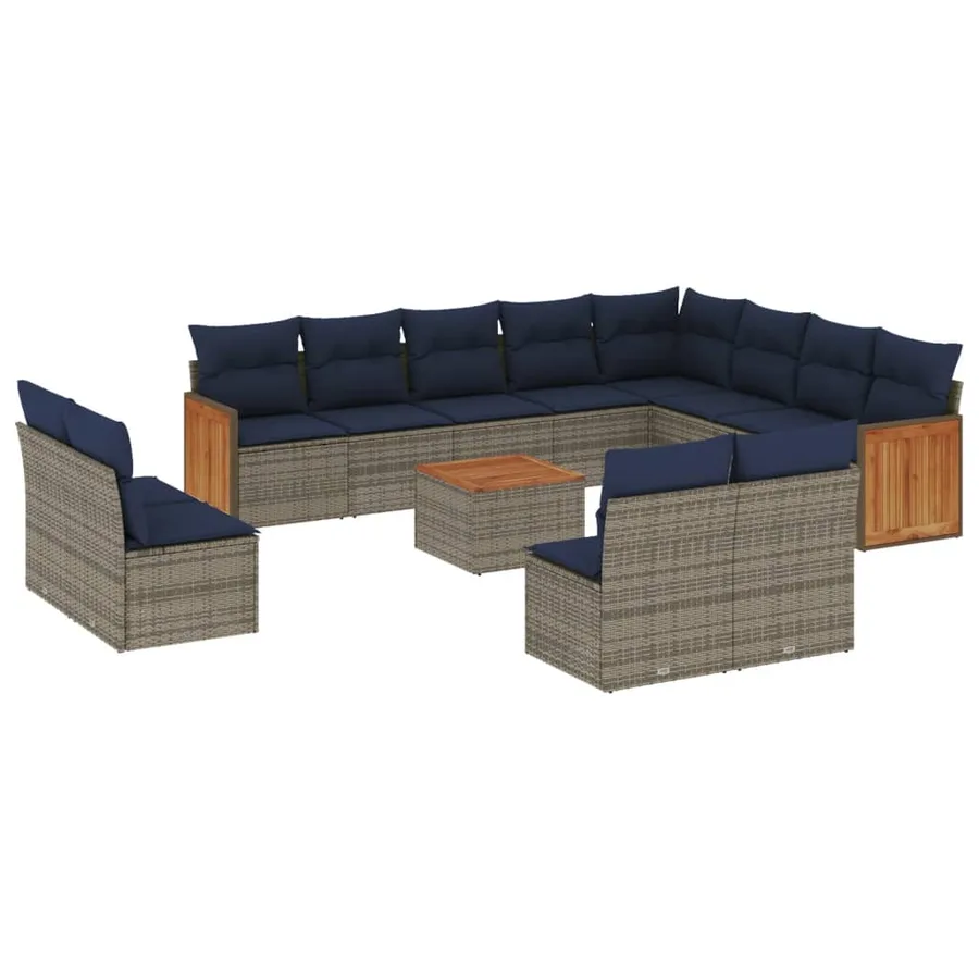 Ensemble de canapé de jardin 13 pcs avec coussins gris résine tressée - 2