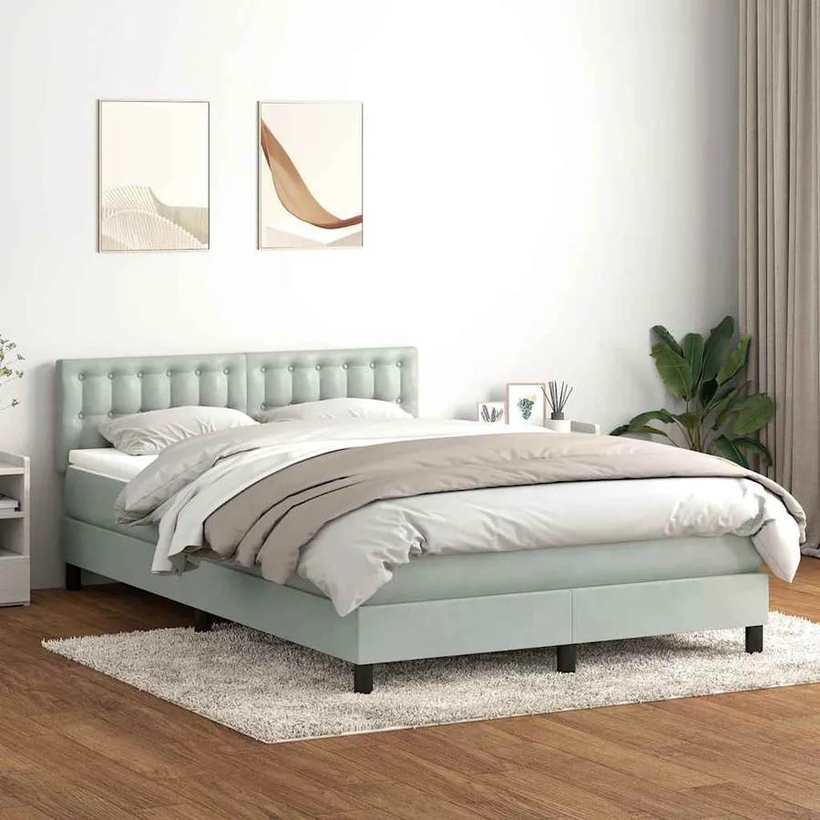 Sommier à lattes de lit et matelas et LED gris clair 160x220cm velours - 4