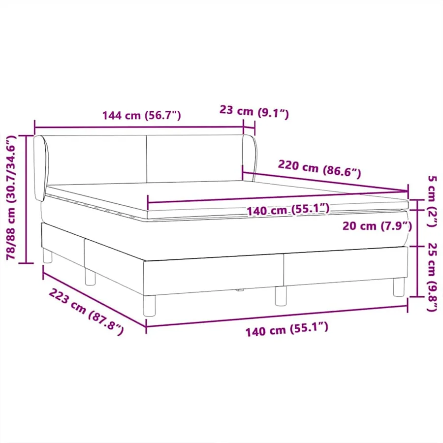 Sommier à lattes de lit avec matelas rose 140x220 cm velours - 12