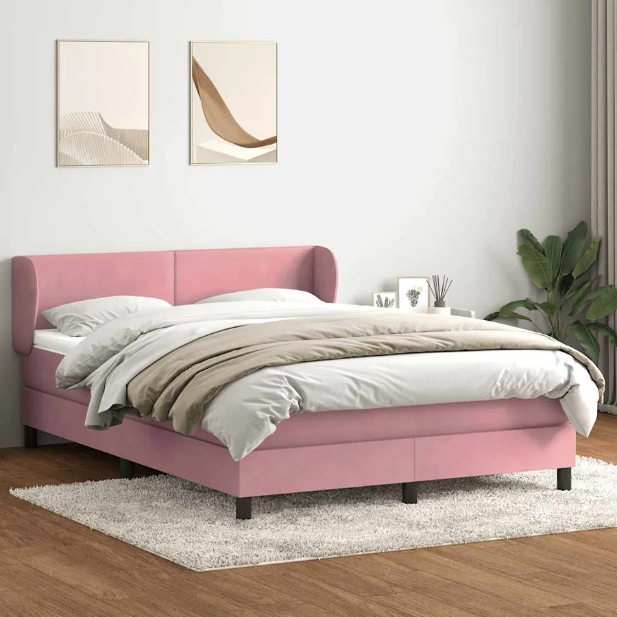 Sommier à lattes de lit avec matelas rose 140x220 cm velours - 3
