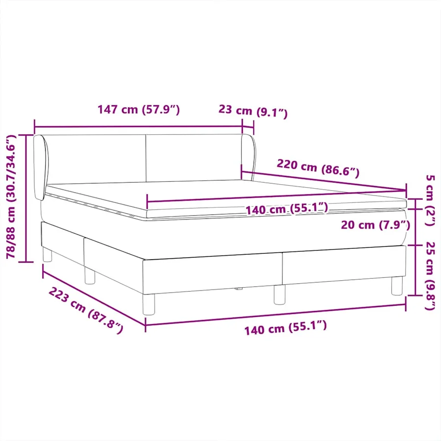 Sommier à lattes de lit avec matelas noir 140x220 cm velours - 12