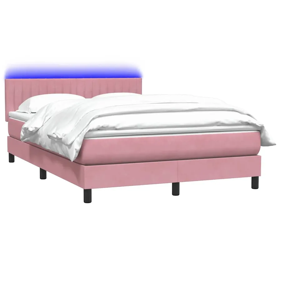 Sommier à lattes de lit avec matelas et LED rose 160x220 cm velours - 3