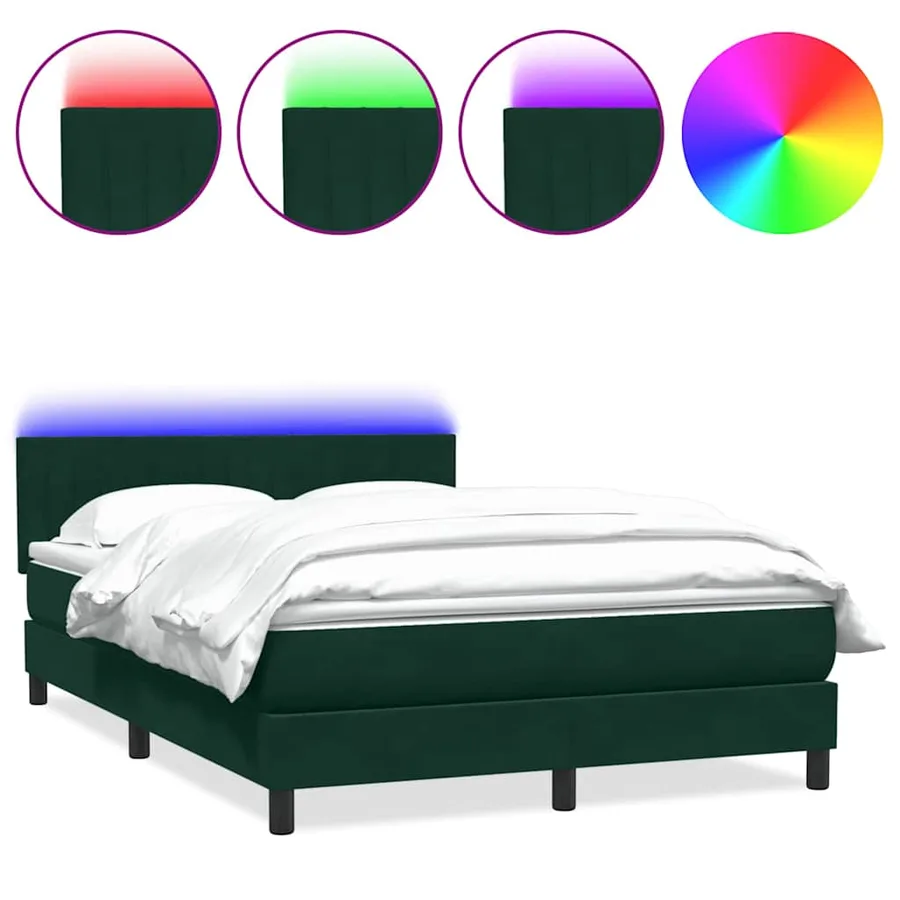 Sommier à lattes de lit et matelas et LED vert foncé 160x220cm velours - 2