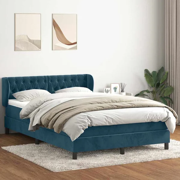 Sommier à lattes de lit et matelas bleu foncé 140x220cm velours