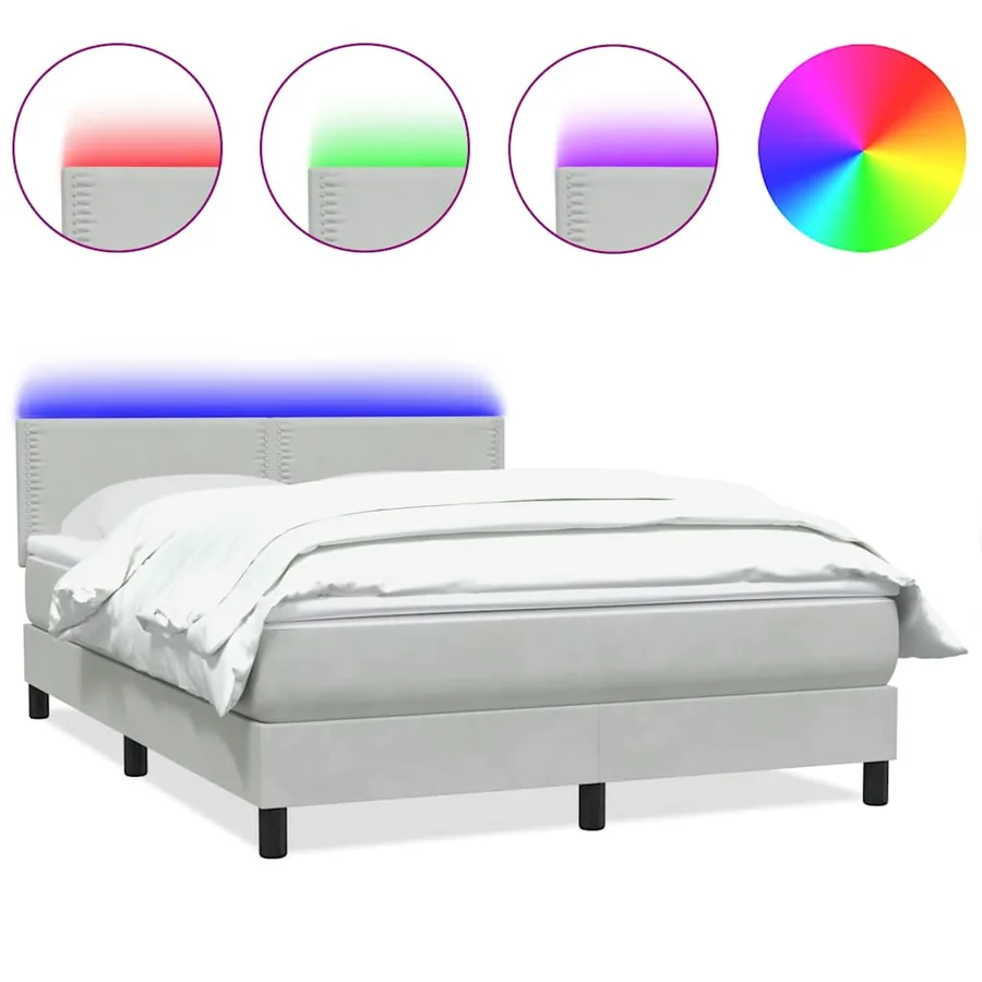Sommier à lattes de lit et matelas et LED gris clair 140x220cm velours - 2