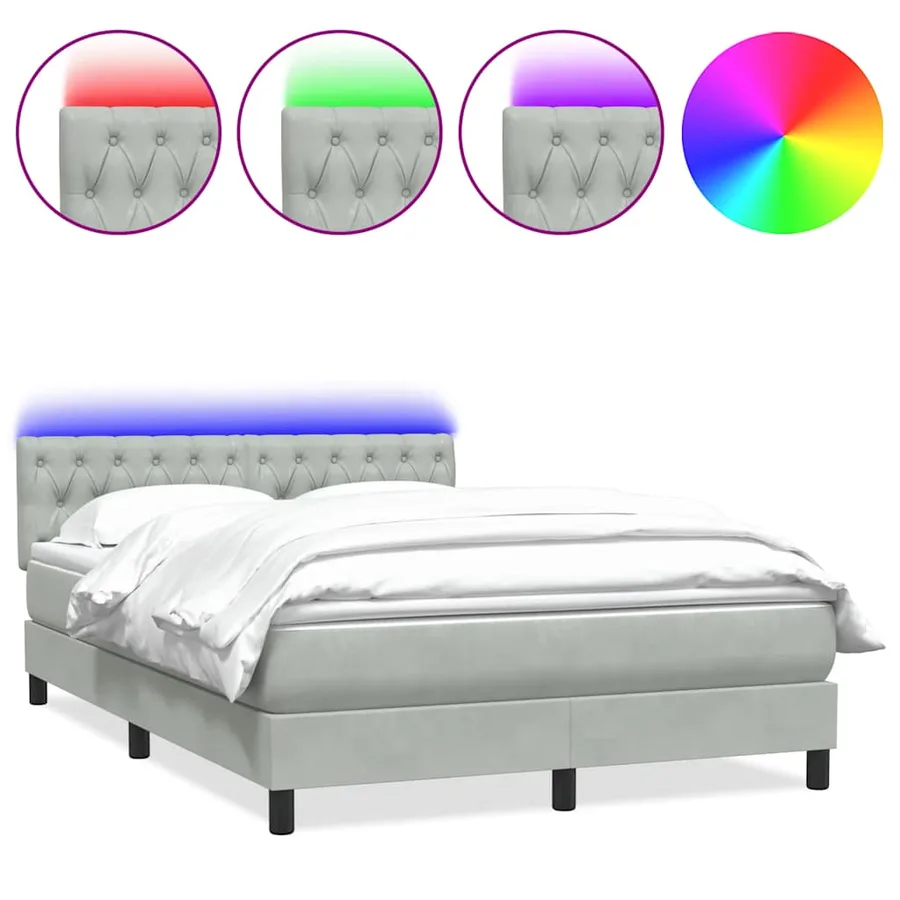 Sommier à lattes de lit et matelas et LED gris clair 140x220cm velours - 2