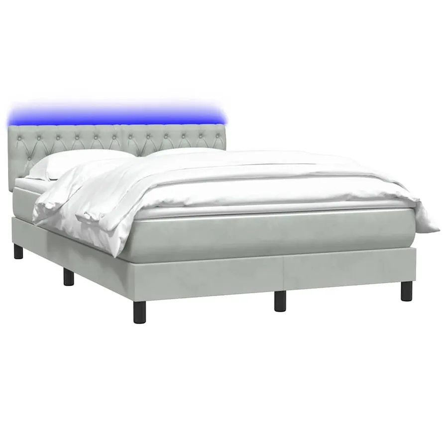 Sommier à lattes de lit et matelas et LED gris clair 140x220cm velours - 3